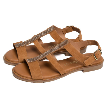 11657 Camel Cuivre, Sandales plates Carla Tortosa