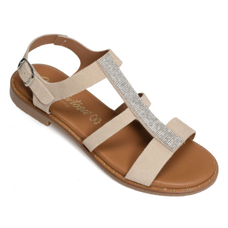 11657 Beige Argent, Sandales plates Carla Tortosa
