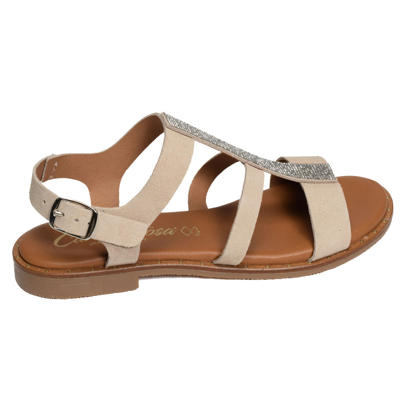 11657 Beige Argent, Sandales plates Carla Tortosa