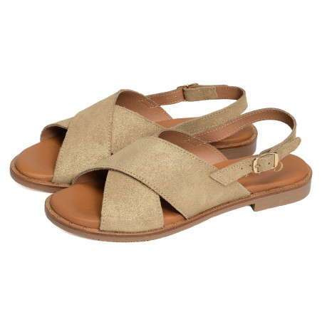 11662 Beige Or, Sandales plates Carla Tortosa