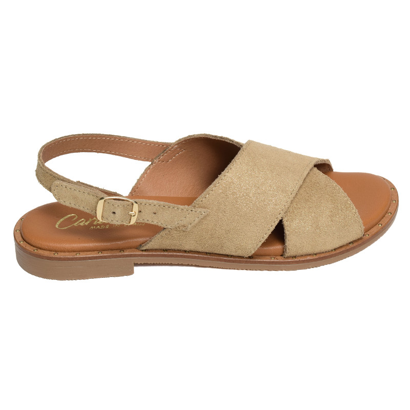 11662 Beige Or, Sandales plates Carla Tortosa