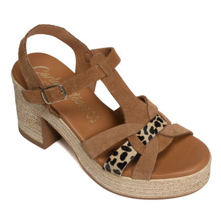 32563 Marron Léopard, Nu-Pieds à talon Carla Tortosa