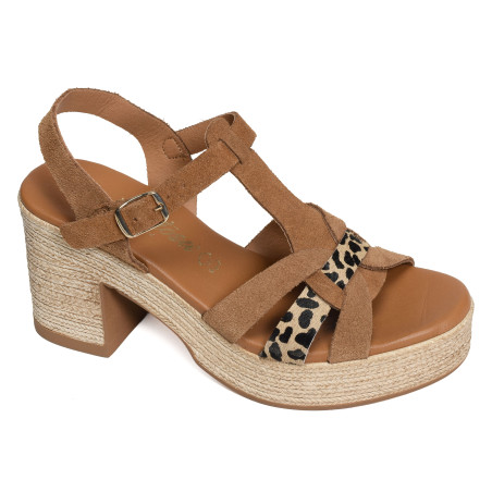 32563 Marron Léopard, Nu-Pieds à talon Carla Tortosa