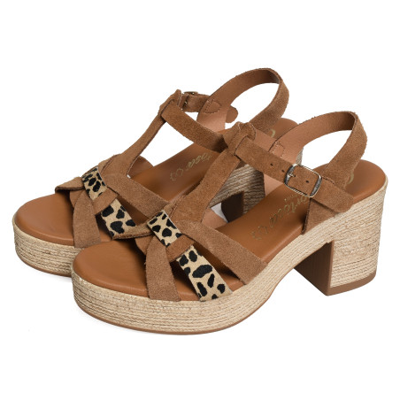 32563 Marron Léopard, Nu-Pieds à talon Carla Tortosa
