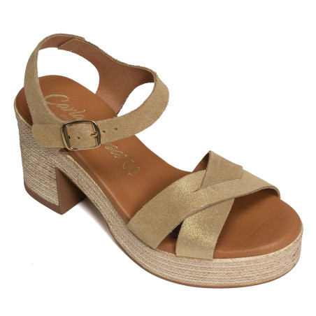 32660 Beige Or, Nu-Pieds à talon Carla Tortosa