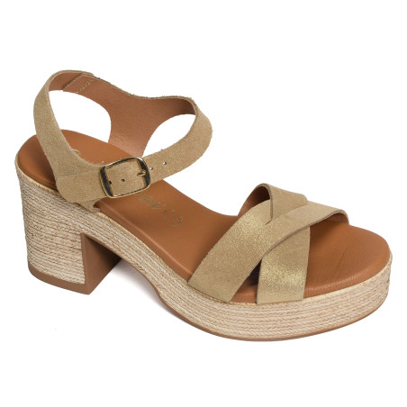 32660 Beige Or, Nu-Pieds à talon Carla Tortosa