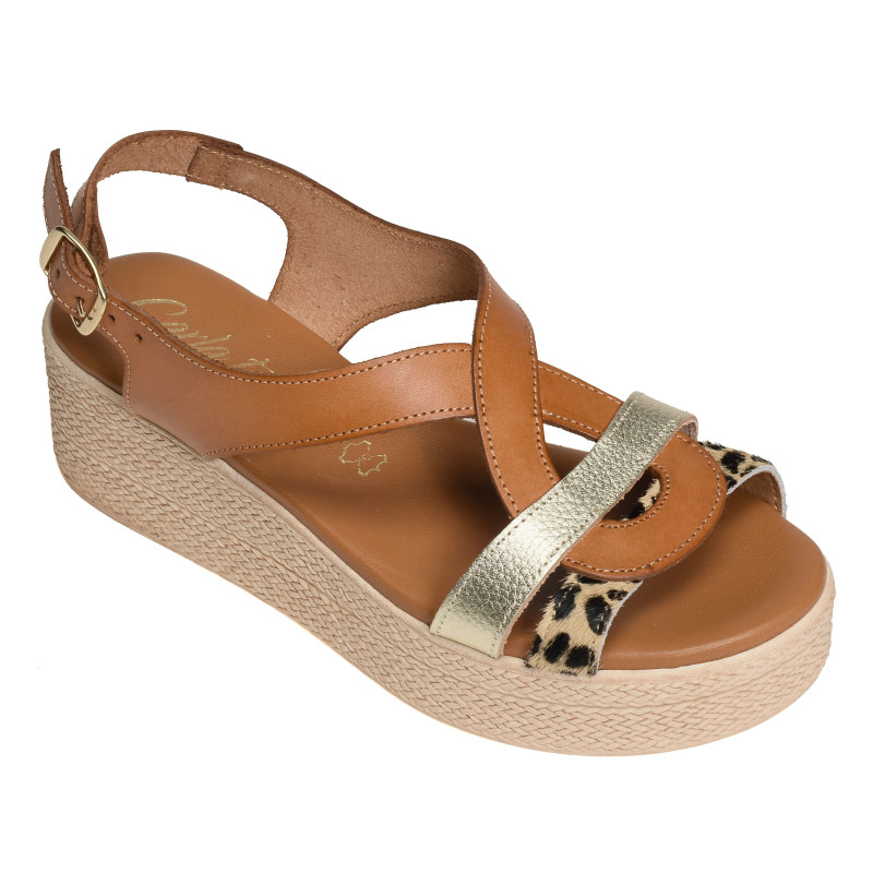 38626 Camel Léopard, Sandales compensées Carla Tortosa