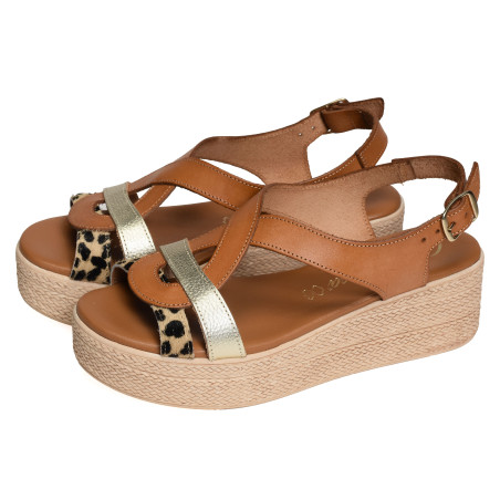 38626 Camel Léopard, Sandales compensées Carla Tortosa