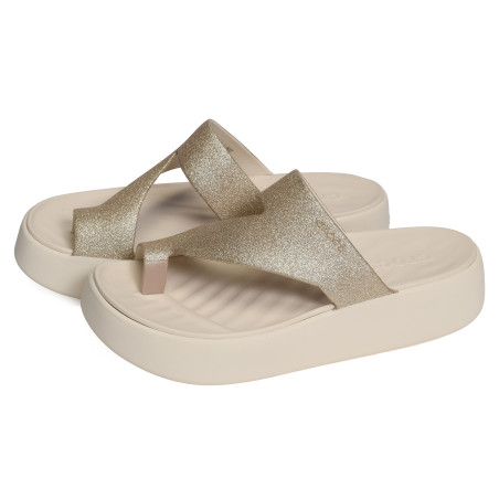 GETAWAY PLATFORM GLITTER TOE LOOP Ecru, Tongs Crocs