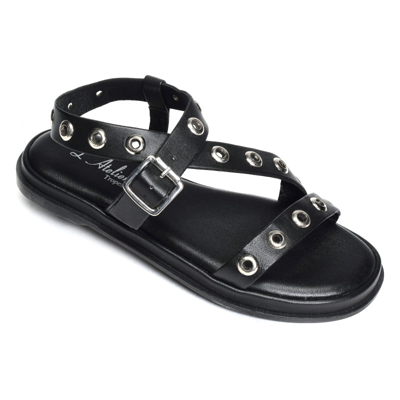 SH2312 Noir, Sandales plates Atelier Tropézien