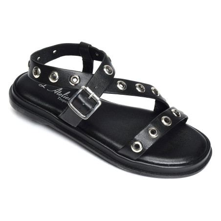 SH2312 Noir, Sandales plates Atelier Tropézien