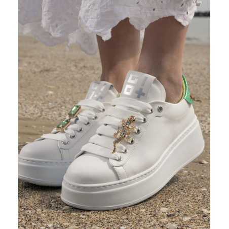 PIA 180C Blanc Vert, Sneakers basses Giopiu