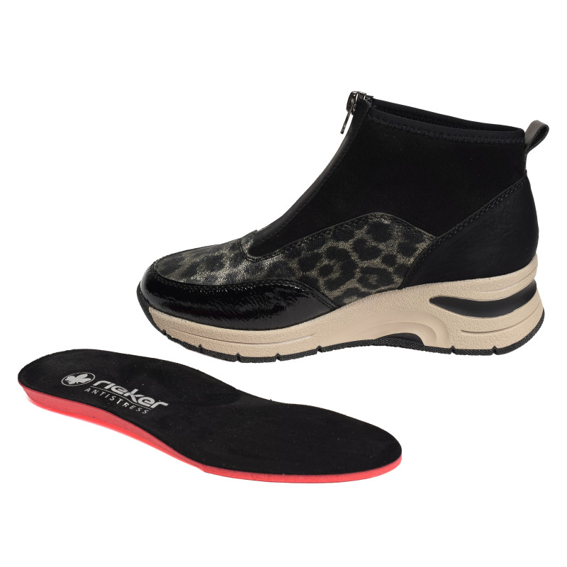 N9362 Noir Léopard, Baskets montantes Rieker