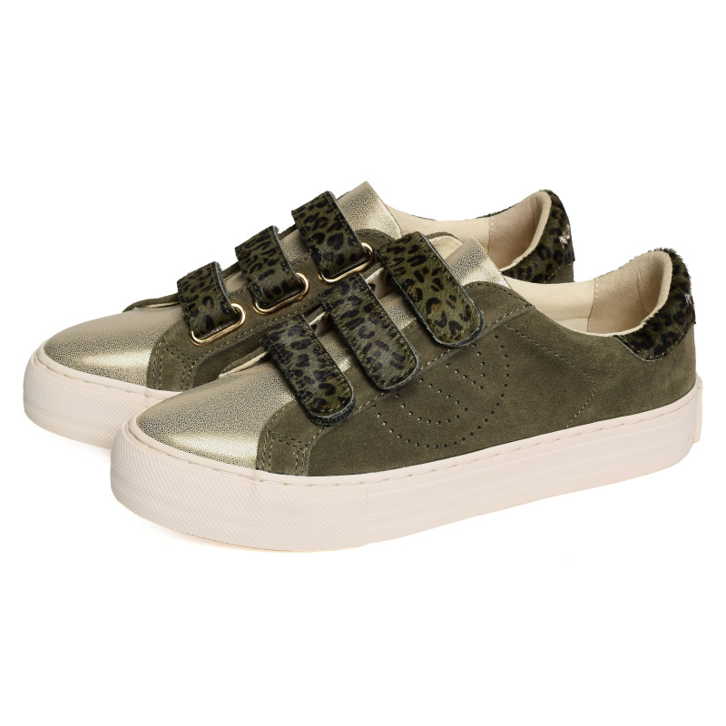 ARCADE STRAPS PERFO Kaki Léopard, Sneakers basses No Name