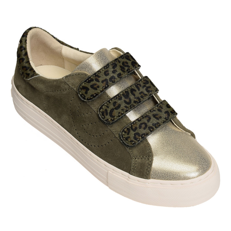 ARCADE STRAPS PERFO Kaki Léopard, Sneakers basses No Name
