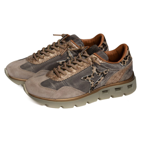 C1259 SRA W Taupe Léopard, Baskets running Cetti