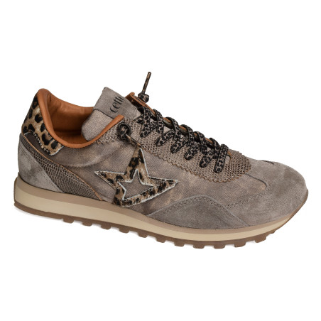 C1259 W Taupe Léopard, Baskets running Cetti