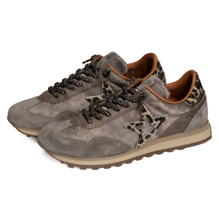 C1259 W Taupe Léopard, Baskets running Cetti
