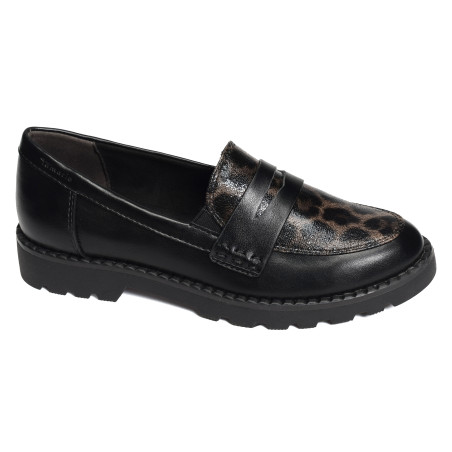 24312 Noir Léopard, Mocassins Tamaris