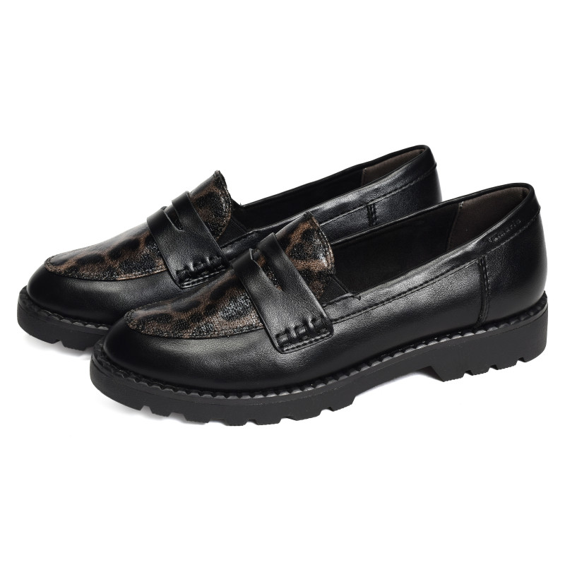 24312 Noir Léopard, Mocassins Tamaris