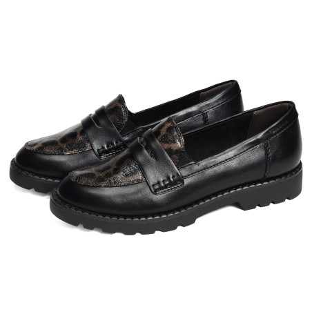24312 Noir Léopard, Mocassins Tamaris