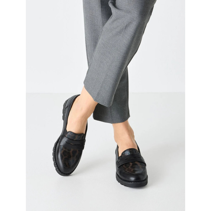 24312 Noir Léopard, Mocassins Tamaris