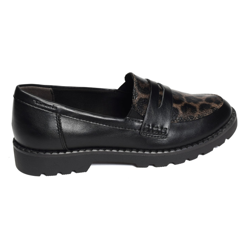 24312 Noir Léopard, Mocassins Tamaris