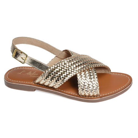 FANNY MESH Gold, Sandales plates Atelier Tropézien