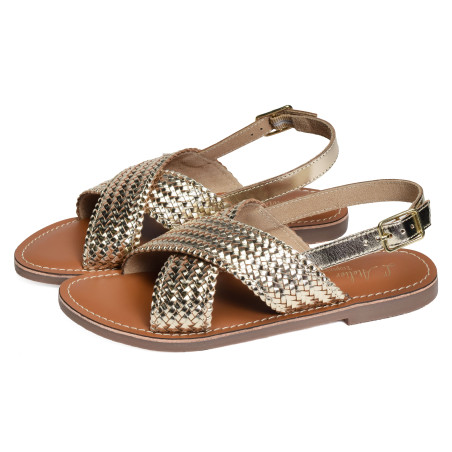 FANNY MESH Gold, Sandales plates Atelier Tropézien