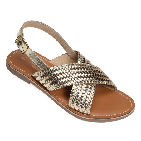 FANNY MESH Gold, Sandales plates Atelier Tropézien