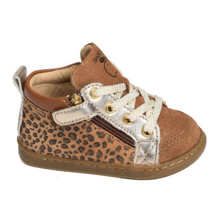 BOUBA BI ZIP GIRL Camel Léopard, Chaussures à Lacets Shoopom