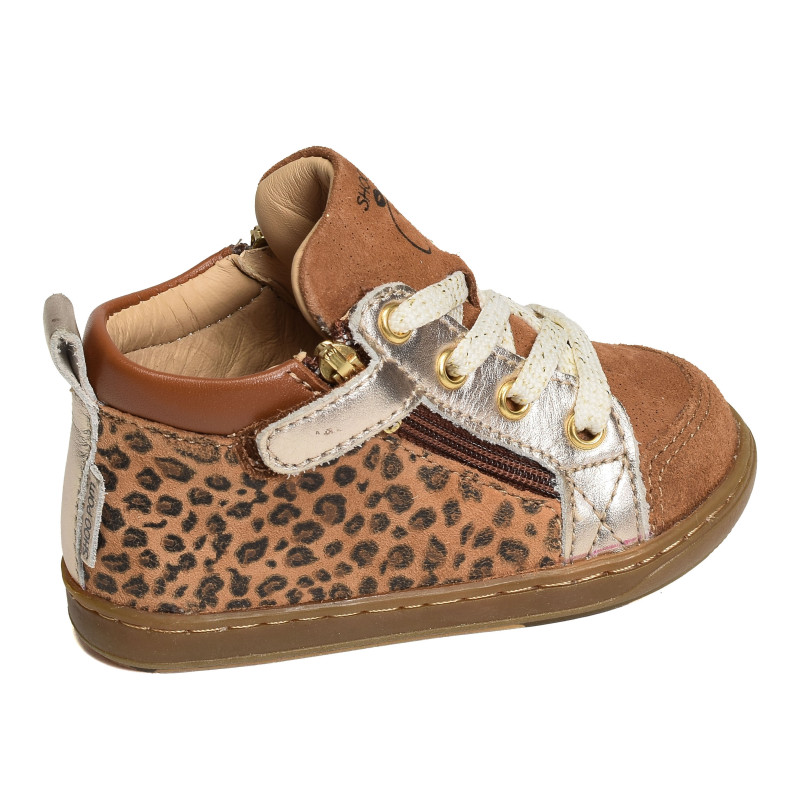 BOUBA BI ZIP GIRL Camel Léopard, Chaussures à Lacets Shoopom