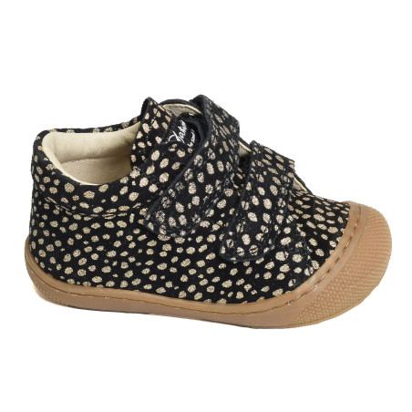 COCOON GIRL VELCRO VELOURS Noir Or, Chaussures à Scratch Naturino