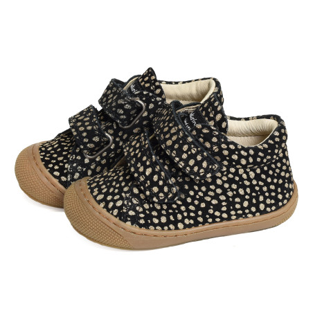 COCOON GIRL VELCRO VELOURS Noir Or, Chaussures à Scratch Naturino