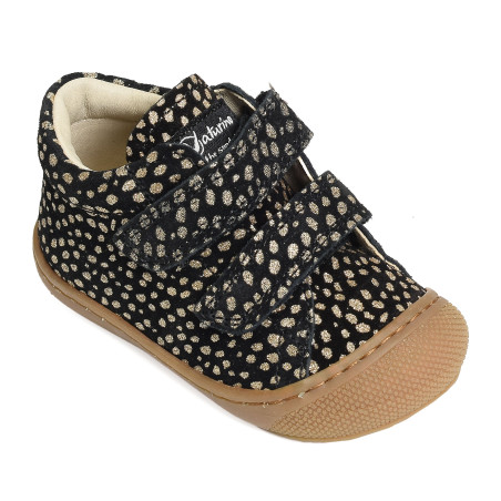 COCOON GIRL VELCRO VELOURS Noir Or, Chaussures à Scratch Naturino