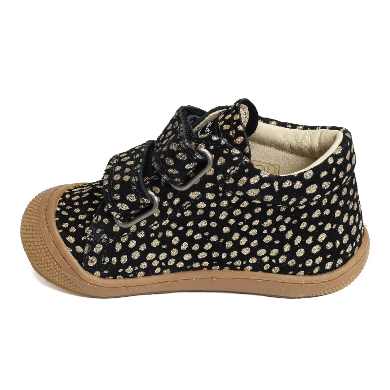 COCOON GIRL VELCRO VELOURS Noir Or, Chaussures à Scratch Naturino
