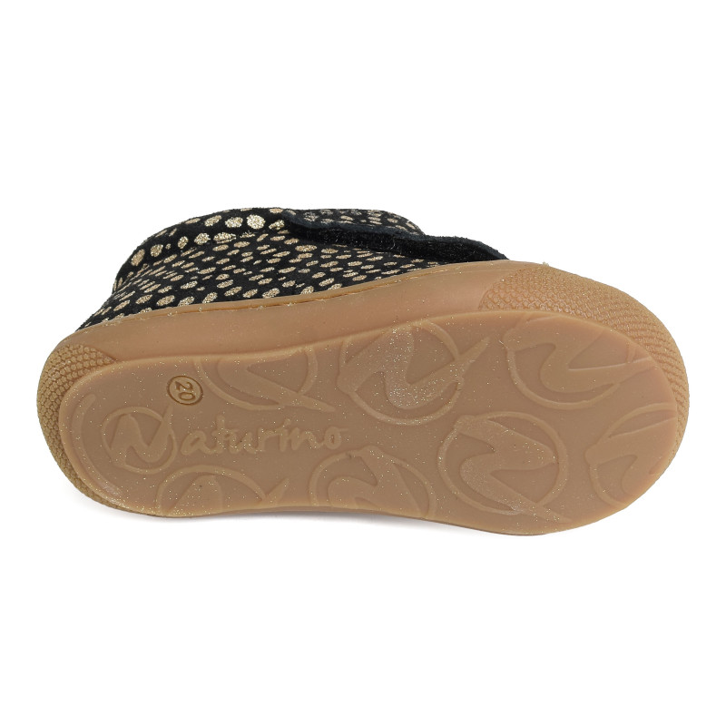 COCOON GIRL VELCRO VELOURS Noir Or, Chaussures à Scratch Naturino