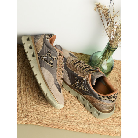C1259 SRA W Taupe Léopard, Baskets running Cetti