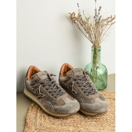 C1259 W Taupe Léopard, Baskets running Cetti