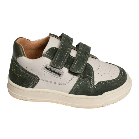 ABOUTI VELCRO Blanc Vert, Chaussures à Scratch Babybotte