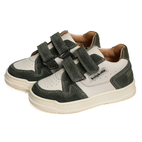 ABOUTI VELCRO Blanc Vert, Chaussures à Scratch Babybotte