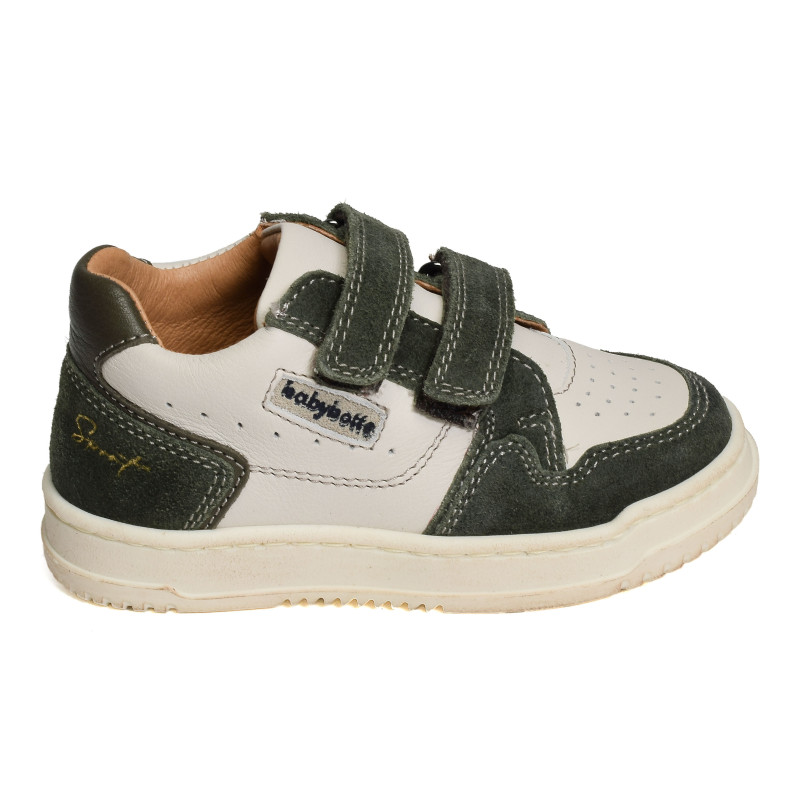 ABOUTI VELCRO Blanc Vert, Chaussures à Scratch Babybotte