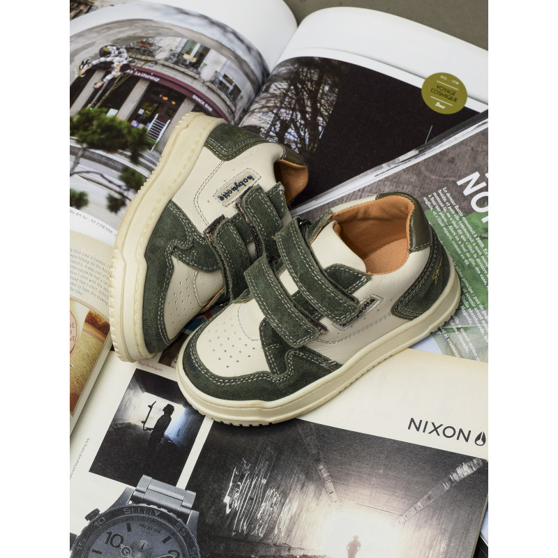 ABOUTI VELCRO Blanc Vert, Chaussures à Scratch Babybotte