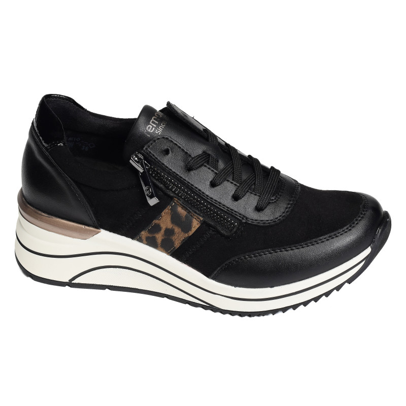 D0T09 Noir Léopard, Baskets running Remonte