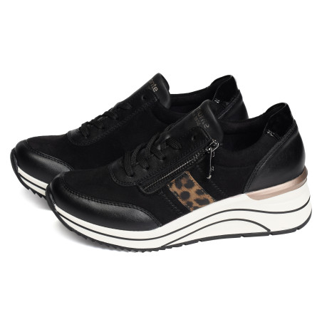D0T09 Noir Léopard, Baskets running Remonte
