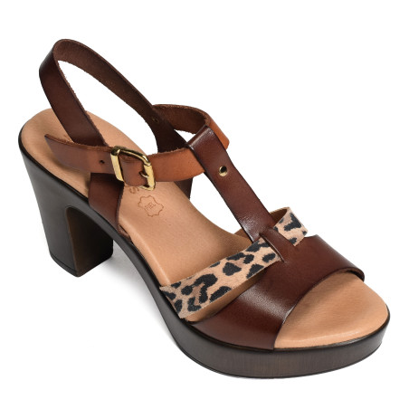 3416 Marron Léopard, Nu-Pieds à talon Eva Frutos