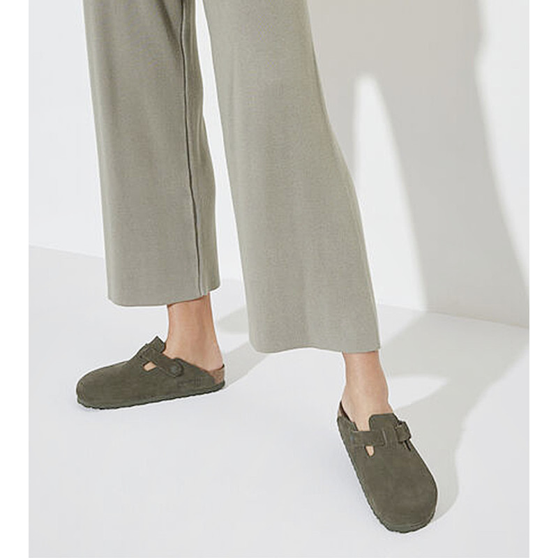 BOSTON SUEDE Kaki, Sabots Birkenstock