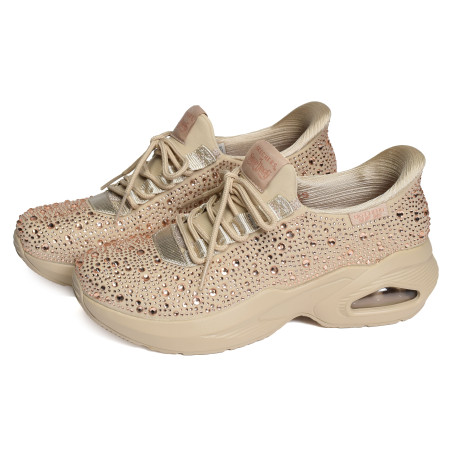 UNO RHINESTONED AIR Beige, Baskets running Skechers