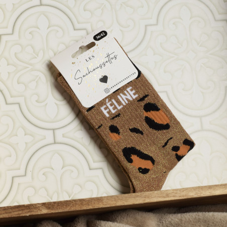 FELINE Marron Léopard, Chaussettes Les Sachoussettes
