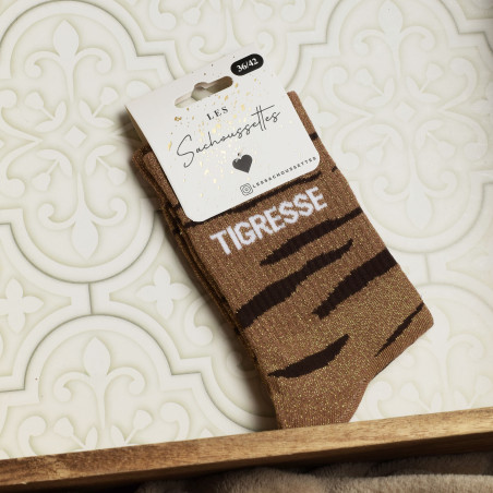TIGRESSE Marron Or, Chaussettes Les Sachoussettes